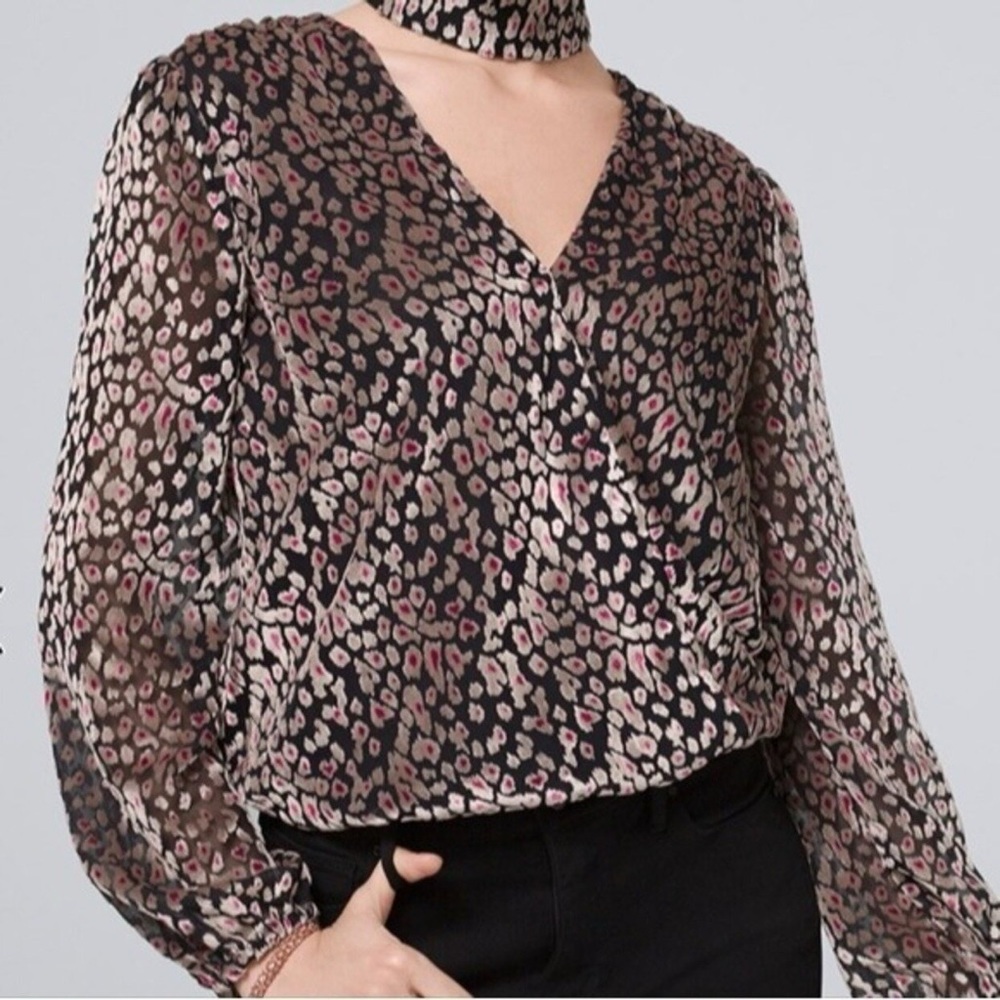 White House Black Market Velvet BOHO M Top Balloon Sleeves V-neck Retail $110